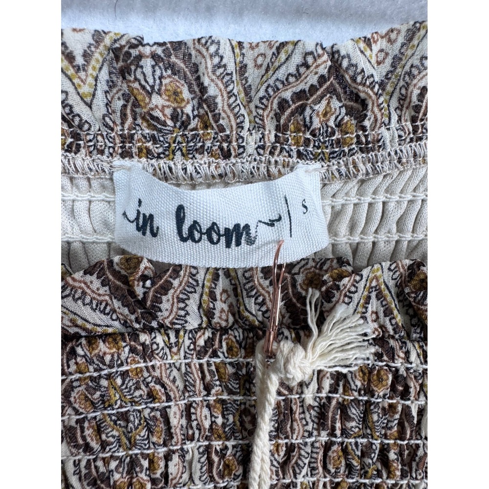 Women's Loom Smocked Peplum Blouse Boho Romantic Long Sleeve Size S New - Picture 4 of 9